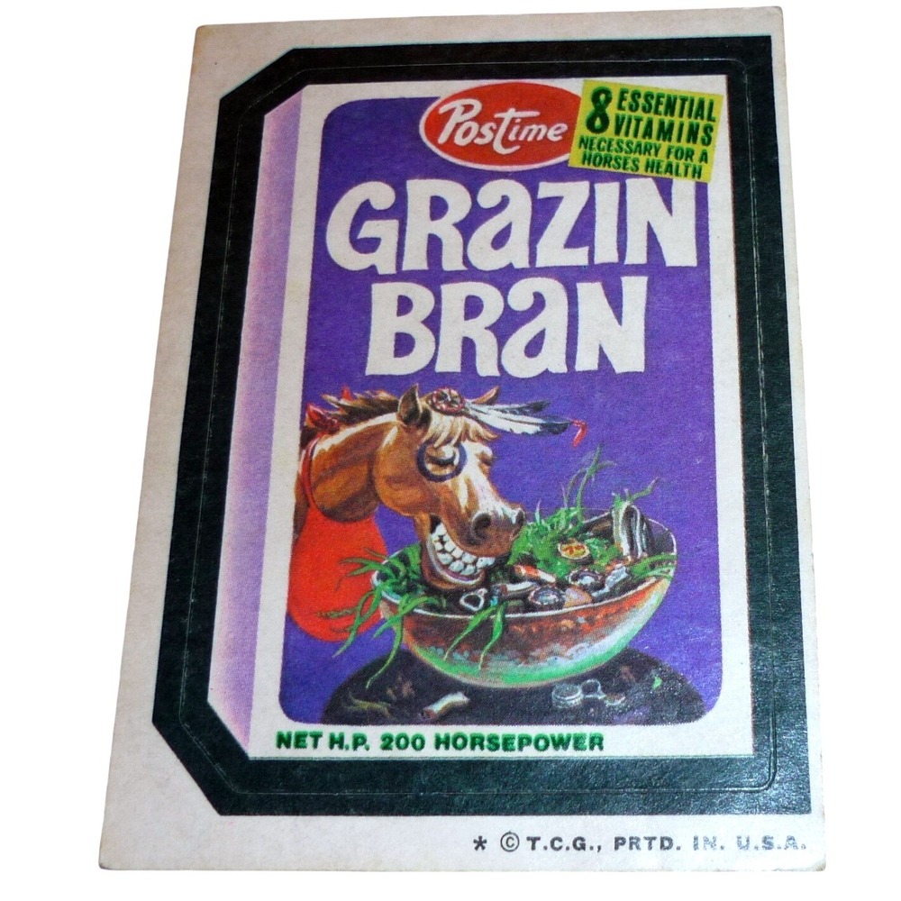 Vintage 1970s Topps Wacky Packages Grazin Bran Sticker Card Parody TCG